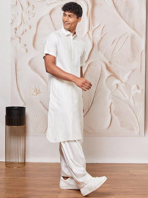 Men's White Viscose Kurta And Patiala Set